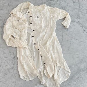 Lightweight White Button-Front Long Shirt cover up
